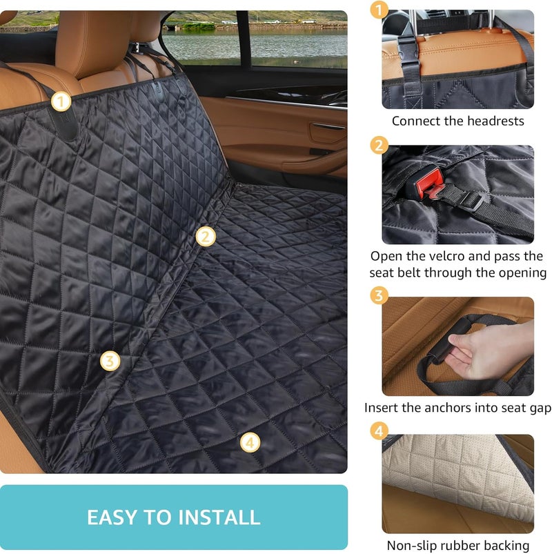 comwish Dog Car Seat Cover for Back Seat | Mesh Window & Safety Belt | 100% Waterproof Dog Hammock for Safe Travel with Side Door Protectors | Non-Slip, Scratchproof Pet Rear Seat Cover for Car, SUV,Truck - Image 5